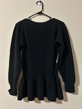 Lauren James Black Ribbed Scoop-Neck Peplum Sweater